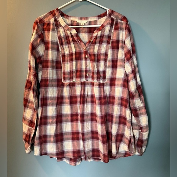 Lucky Brand Women's Sz L Women's Plaid Popover Top - Picture 1 of 6